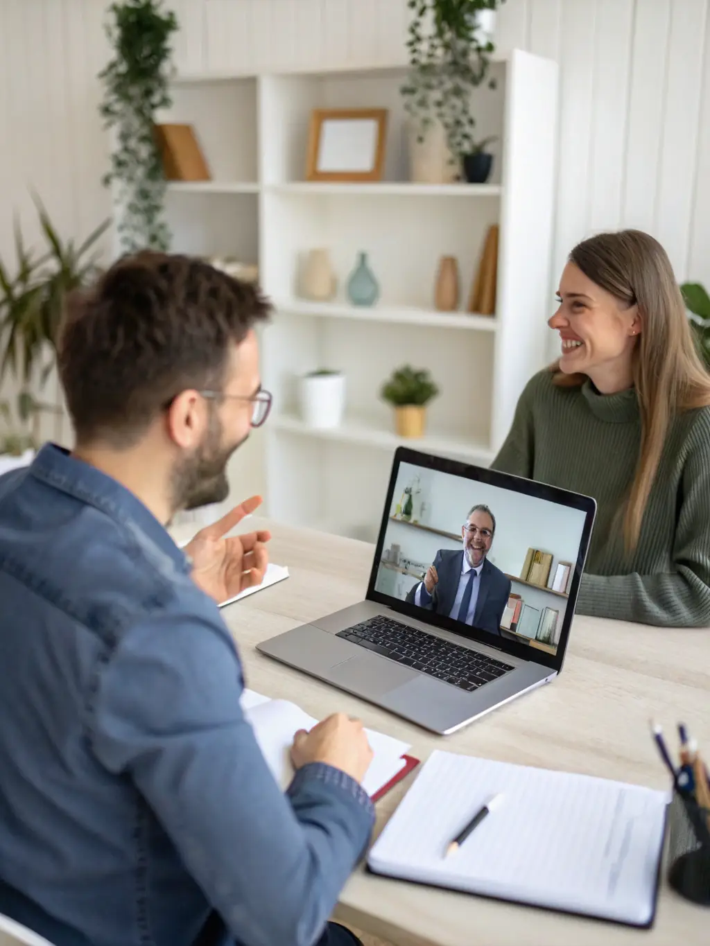 A coach actively listening and providing guidance to a client, fostering a supportive and collaborative environment, emphasizing personalized support and accountability.